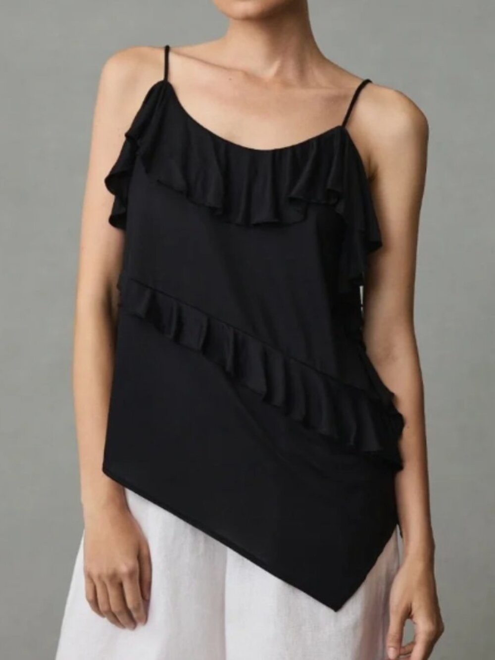 Anthropologie Asymmetrical Ruffle Cami Black Sz L